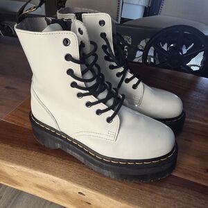 Dr Martens Jadon III Pisa Leather Platform Side Zip White Combat Boots Women's 8